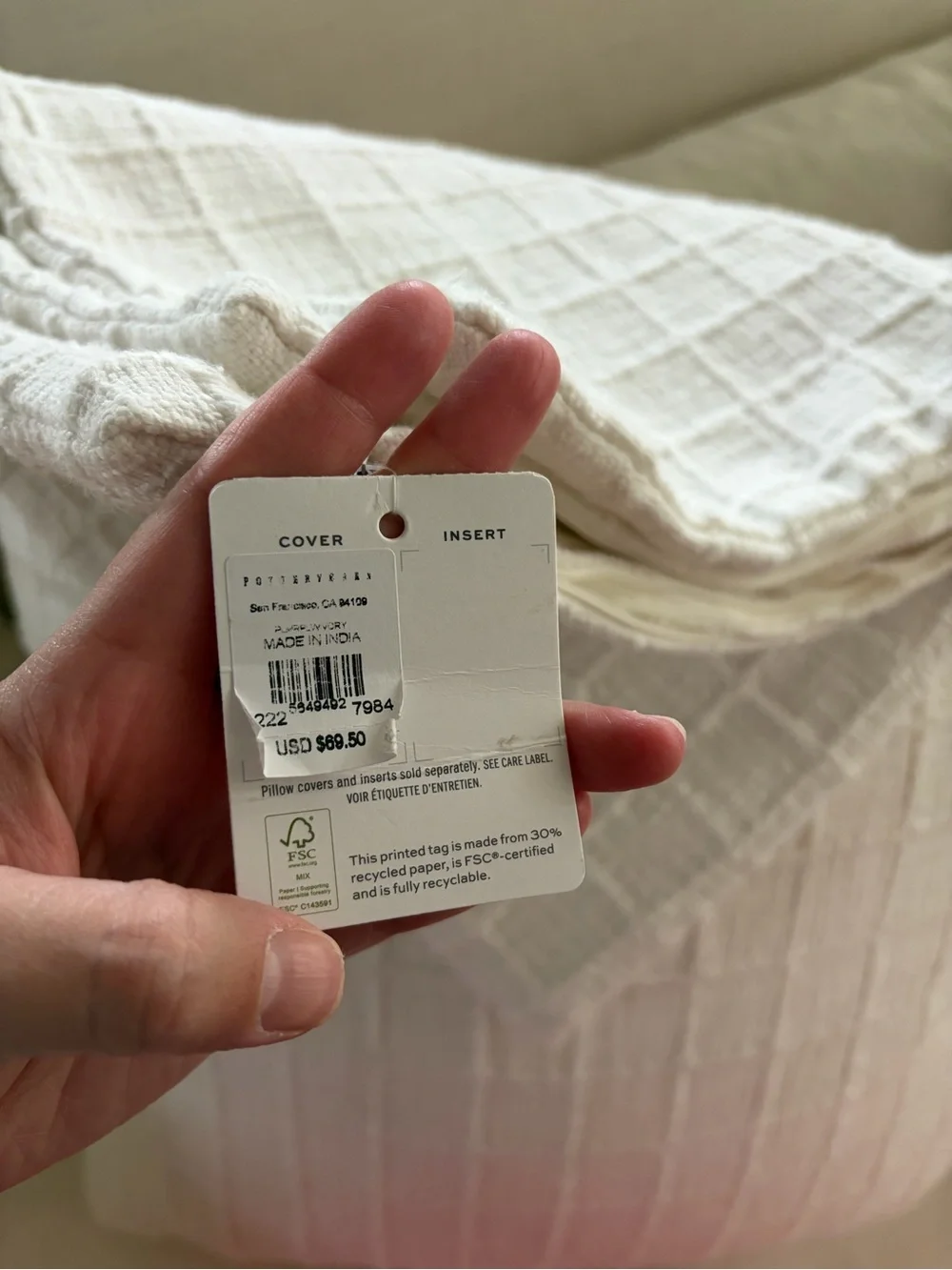 Pottery Barn White Windowpane Pillow Covers (2) NEW